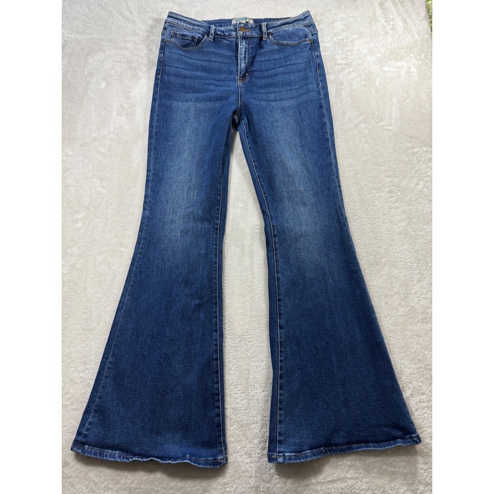 Rockin C Womens Flare High Rise Blue Jeans 31 Meas: 32x33.5